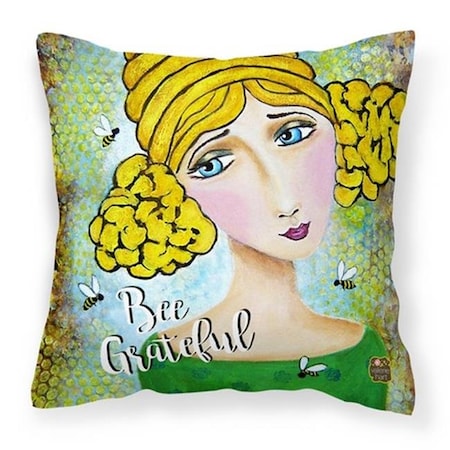 Carolines Treasures VHA3008PW1414 Bee Grateful Girl With Beehive Canvas Decorative Pillow; 14 X 3 X 14 In.